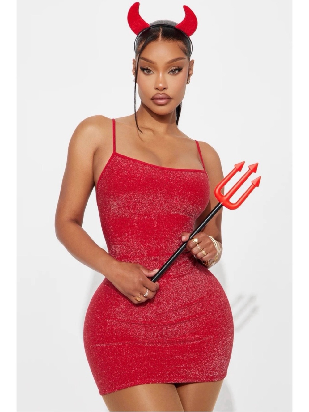 Fashion Nova Red Glitter Sparkly Devil Dress Festival Halloween Costume Set